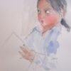 Aquarelle solidaire — Écolière au cahier, Népal