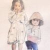 Aquarelle de deux enfants réalisée pour soutenir les actions solidaires de Helping Hands