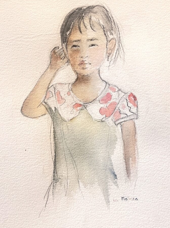 Jeune fillette avec col fleuri